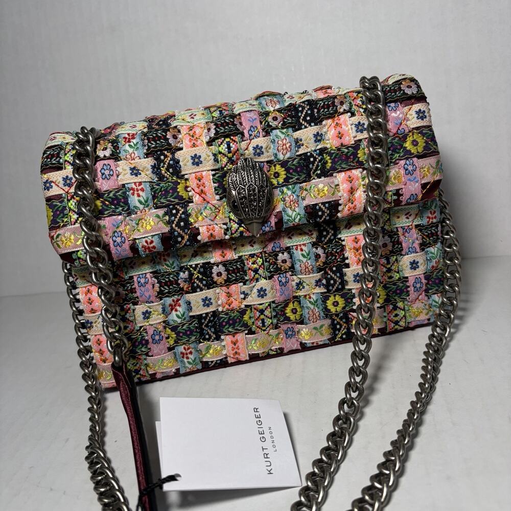 New Kurt Geiger Medium KENSINGTON Purse EMBROIRDERED WINE COMBINATION